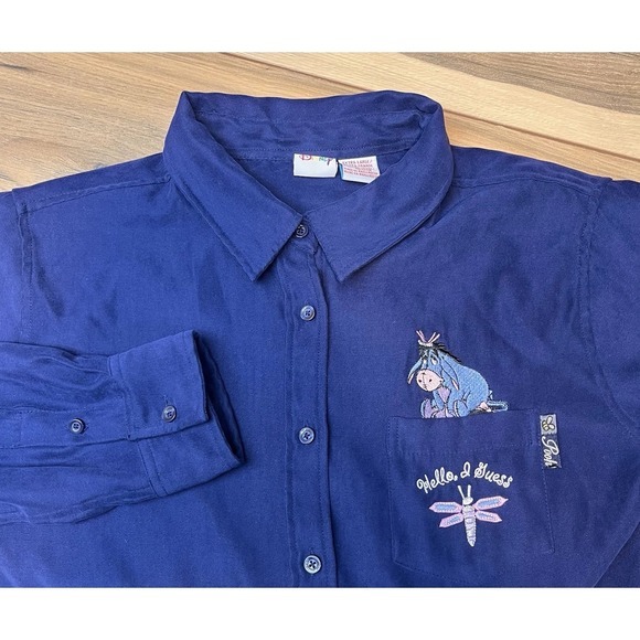 Disney Womens Shirt Size‎ XL Blue Button Up Eeyore Winnie The Pooh Embroidered - Picture 1 of 14